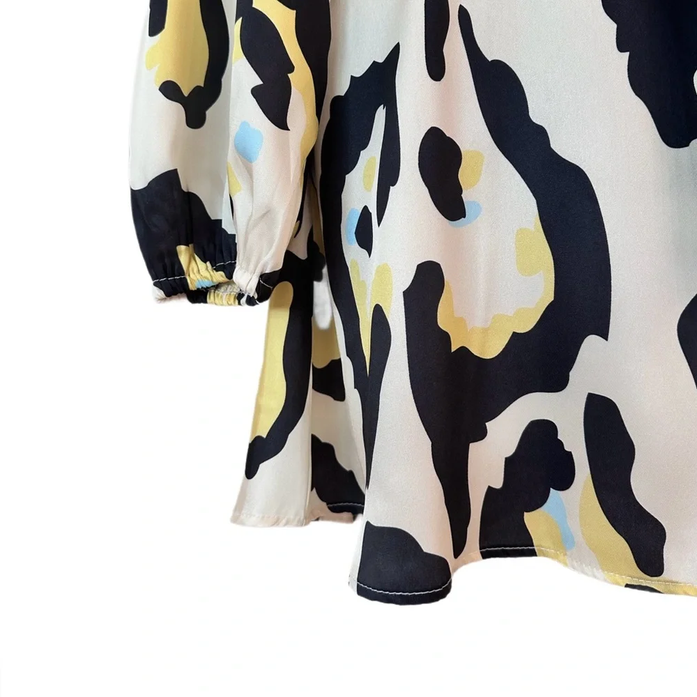 SHEIN ~ Stylish Collared Long Sleeve Belted Abstract Print Dress size S - Picture 6 of 8